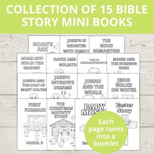 Bible Story Mini Book Bundle, Bible story activities, Sunday school craft, Printable Mini Book, Preschool Bible Crafts, Coloring Pages