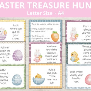 Easter Scavenger Hunt, Treasure Hunt Clues, Easter Egg Hunt, Easter games, Printable games for kids, Scavenger Hunt Cards, Easter Party