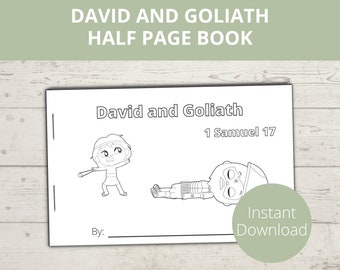 May include: A black and white line drawing of a half-page book titled "David and Goliath." The book features illustrations of David and Goliath, with the text "1 Samuel 17." The words "Instant Download" are also visible.