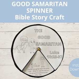 Manualidad del Buen Samaritano, Manualidad para la escuela dominical, Actividades con historias bíblicas, Historia de parábolas, Spinner imprimible para niños, Tamaño A4