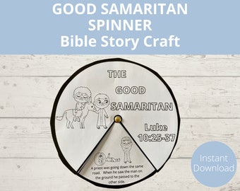 Den barmhärtige samariten-pyssel, söndagsskolepyssel, bibelberättelseaktiviteter, liknelseberättelse, utskrivbar barnsnurra, A4-storlek