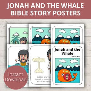 Jona en de walvis, bijbelverhaal, prikbord kerk, Jonabijbel, thuisschoolactiviteit, zondagsschoolposters, ochtendmand