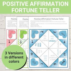 Diseuse de bonne aventure d'affirmation positive, Cartes d'affirmation, Attrape-Cootie, Encouragement, Activité en classe, Anti-intimidation, Pensée positive