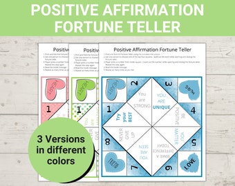 Positive affirmation fortune teller, Affirmation Cards, Cootie Catcher, Encouragement, Classroom activity, Anti bullying, Positive thinking