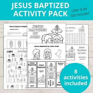 Jesus Baptism, Jesus Baptized by John the Baptist, Bible Story for Kids, Baptism of Jesus, Sunday School Craft, Bible Activity Pages,