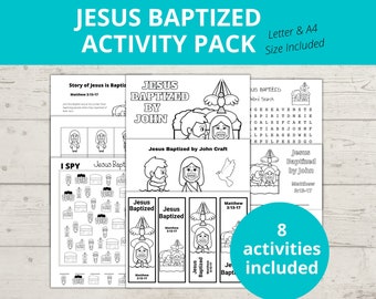 Jesus Baptism, Jesus Baptized by John the Baptist, Bible Story for Kids, Baptism of Jesus, Sunday School Craft, Bible Activity Pages,