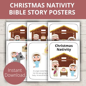 Historia de Navidad imprimible, Pósters del nacimiento de Jesús, Natividad navideña para niños, Páginas para colorear de la Biblia para niños, Tablón de anuncios de la iglesia