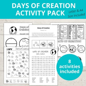 Days of Creation Craft,  Bible Story Crafts, Sunday school Crafts, Activity Pack, In the beginning, Genesis 1, Word Search, Bookmarks, VBS