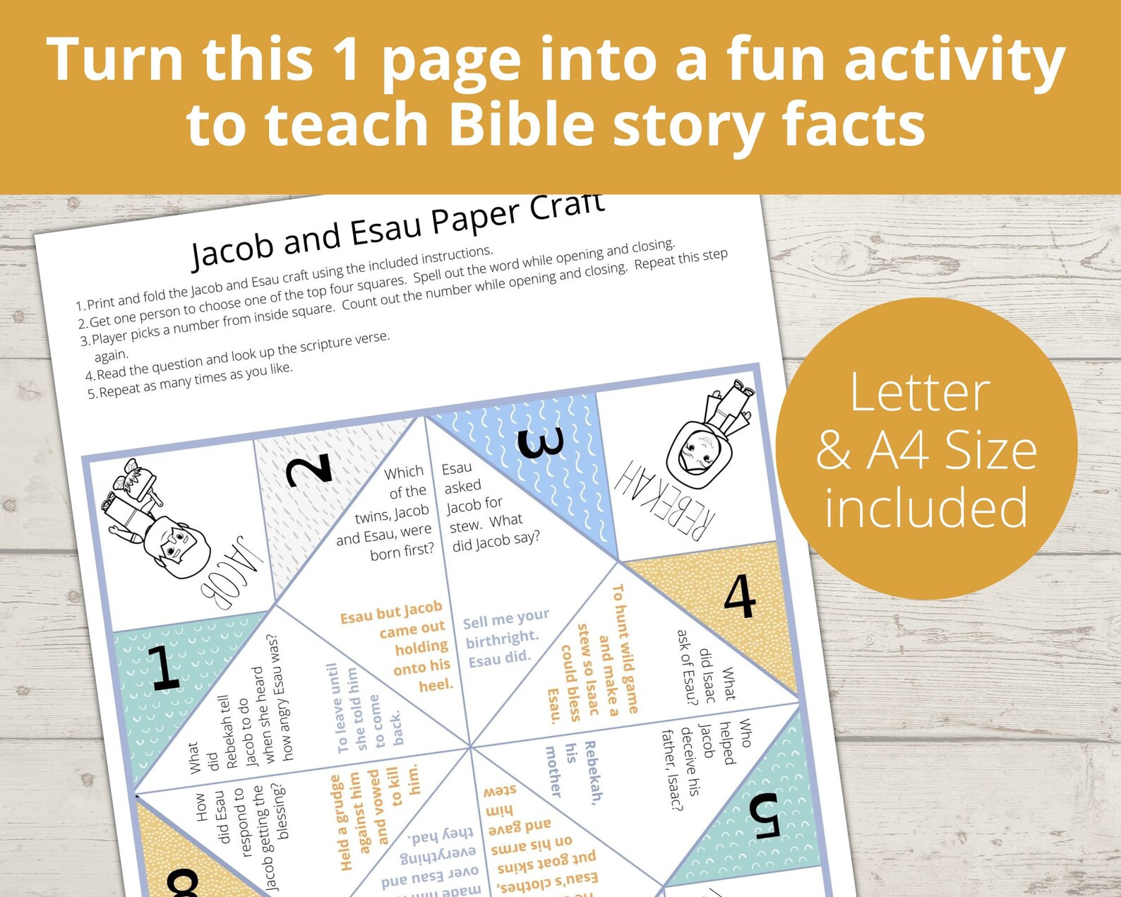 Jacob and Esau Craft, Fortune Teller, Cootie Catcher, Sunday School Crafts, Bible Story