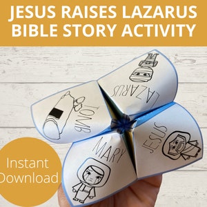 Jesus erhöht Lazarus Bibelgeschichten-Aktivität, Sonntagsschulhandwerk, Jesus Wunder, bedruckbares Papiermodell, Wahrsagerin, Cootie Catcher, VBS