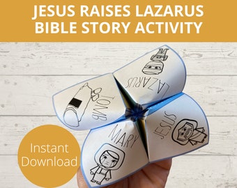 Jesus Raises Lazarus Bible Story Activity, Sunday school crafts, Jesus Miracle, Printable paper craft, Fortune Teller, Cootie Catcher, VBS
