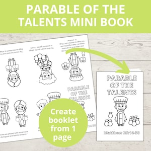 Parable of the Talents, Jesus Parables, Bible Story Activity,  Mini Book, Sunday school craft, Homeschool activity, Printable craft for kids