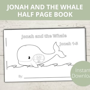 Jonah and the Whale, Sunday School Activities, Bible Story Coloring Book, Sunday School crafts, Preschool Bible Lesson, Mini Books Printable