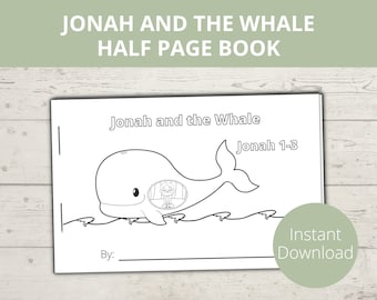 Jonah and the Whale, Sunday School Activities, Bible Story Coloring Book, Sunday School crafts, Preschool Bible Lesson, Mini Books Printable
