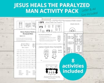 Jesus Heals a Paralyzed Man, Jesus Miracles Crafts, Sunday School Crafts, Bible Story Activity for Kids, Jesus Heals, I Spy, Word Search