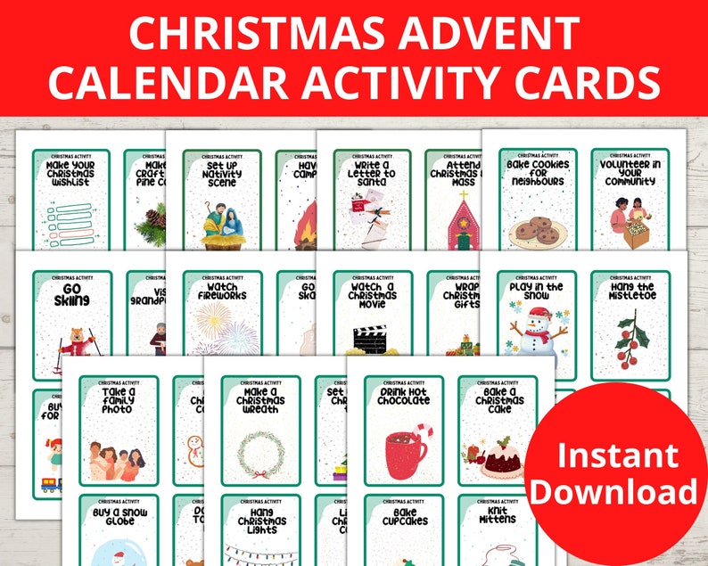 Advent Calendar Activity Cards Printable Advent Calendar Etsy