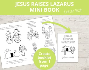 Raising of Lazarus Sunday school craft, Lazarus Tomb, Printable Mini Book, Jesus Miracles, New Testament Bible Story, Homeschool activity