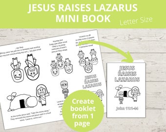 Raising of Lazarus Sunday school craft, Lazarus Tomb, Printable Mini Book, Jesus Miracles, New Testament Bible Story, Homeschool activity