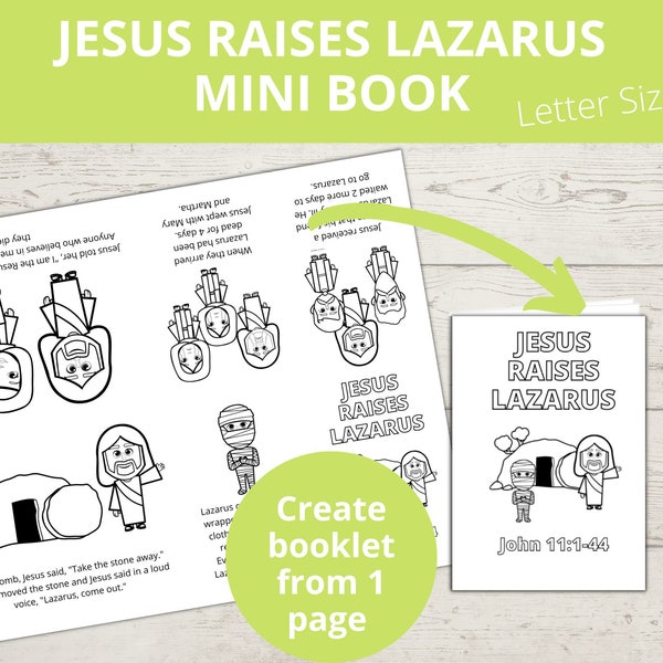 Raising of Lazarus Sunday school craft, Lazarus Tomb, Printable Mini Book, Jesus Miracles, New Testament Bible Story, Homeschool activity