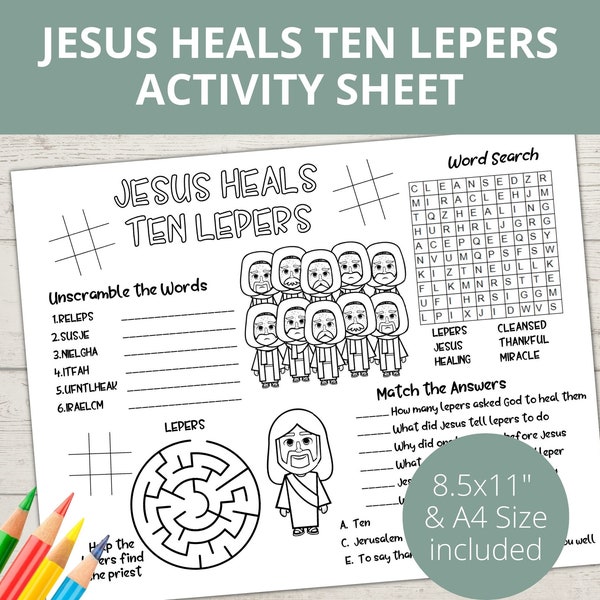 Ten Lepers, Jesus Heals, Sunday School Activities, Miracles of Jesus Craft, Bible Placemat, Bible activity, Church Kids Activity