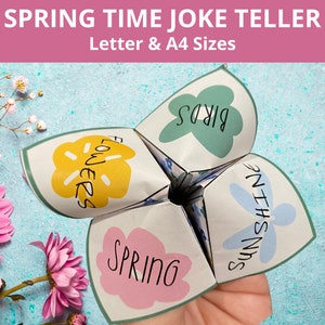 Joke Cards, Spring Fortune Teller, Joke Teller, Cootie Catcher, Activities for kids, Springtime printable, Kids Game, Spring Time