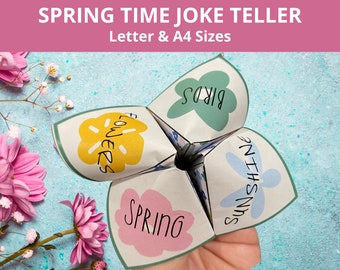 Joke Cards, Spring Fortune Teller, Joke Teller, Cootie Catcher, Activities for kids, Springtime printable, Kids Game, Spring Time