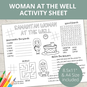 Woman at the Well, Bible activity, Samaritan Woman, Church Kid Activity, Jesus and Samaritan Woman, Sunday School Activities, Bible Placemat