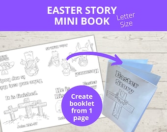 Easter Story Activity for kids, Easter Mini Book, Sunday school craft, Easter Bible Story, He is Risen, Basket stuffer, Printable Mini Book