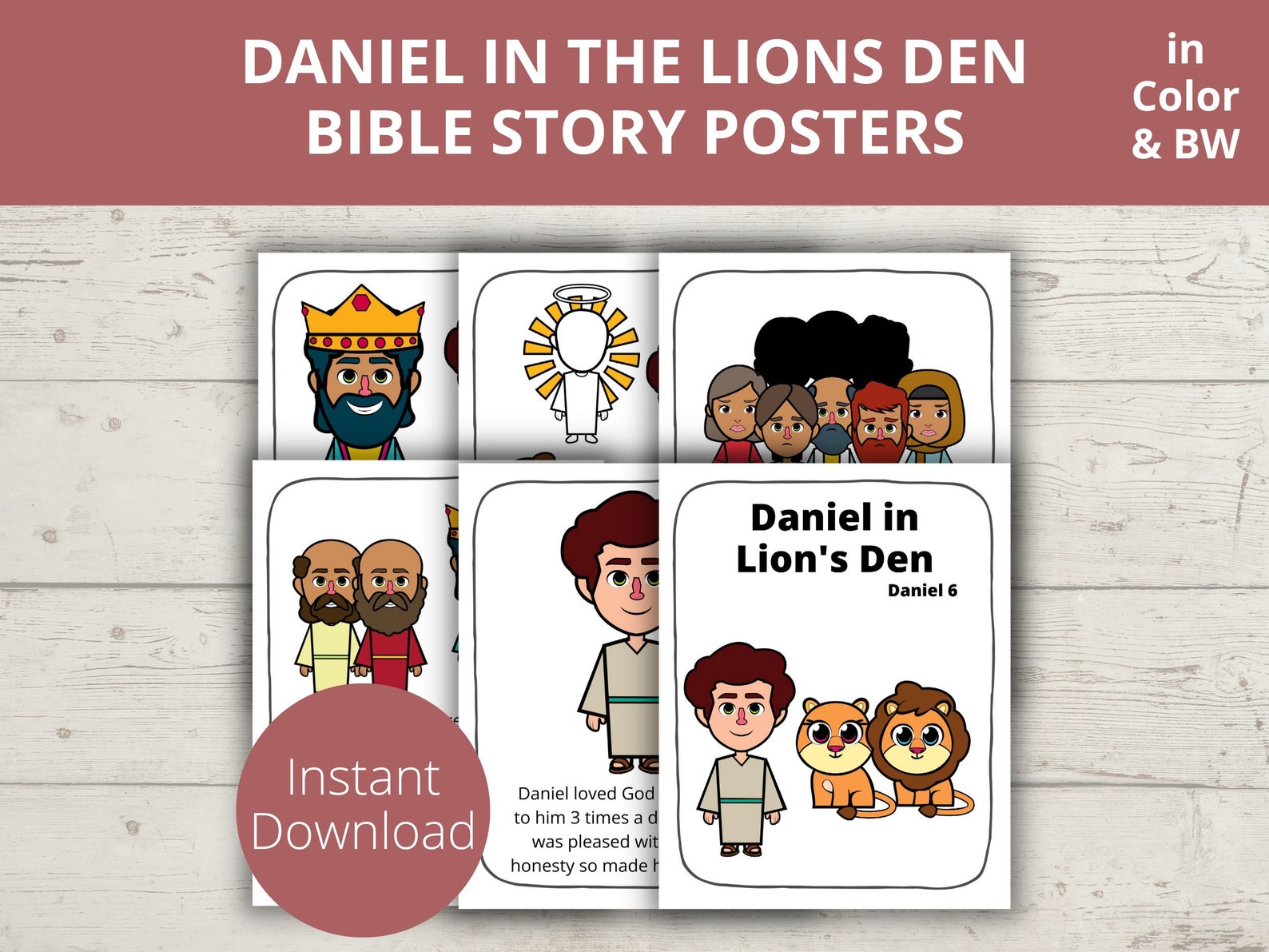 Daniel in the Lions Den, Bible Story Posters, Bible Coloring Pages for