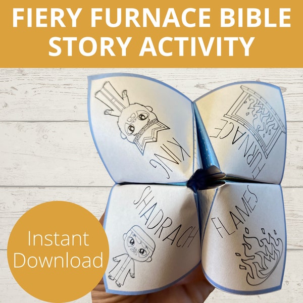 Fiery Furnace Bible Story Activity, Sunday school craft, Shadrach Meshach Abednego, Printable paper craft, Fortune Teller, Cootie Catcher