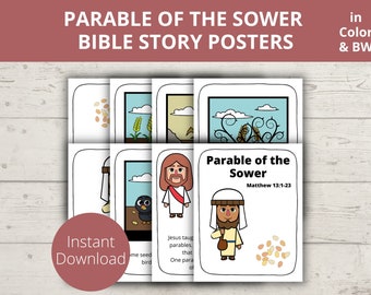 Parable of the Sower Printable, Matthew 13, Bible Story Poster, Bible Coloring Pages for Kid, Printable Bible Stories, Church Bulletin Board