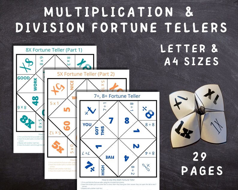 Math Flash Cards Math Fortune Teller Times Table Etsy