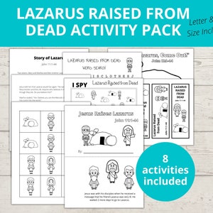 Jesus Raises Lazarus, Jesus Miracles, Bible Story Activities, Sunday school Crafts, Activity Pack, ISpy, Word Search, Bookmarks, VBS