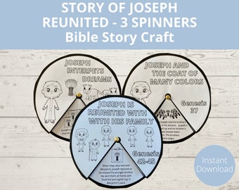 Story of Joseph Sunday school Craft, Coat of many colors, Bible Story Activities for kids, Joseph the Dreamer, Kids Spinner, A4 Size