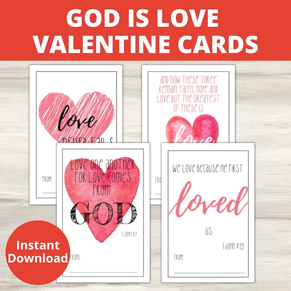 Christian Valentines Card, God is Love Valentine, Scripture Valentine Card, Love God, Bible Verse Valentines