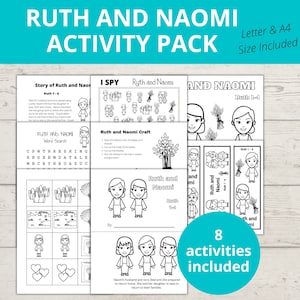 Ruth and Naomi, Ruth and Boaz, Bible Story Crafts, Sunday School Activity, Where you go I will go, Bible Bookmarks, Word Search, I Spy