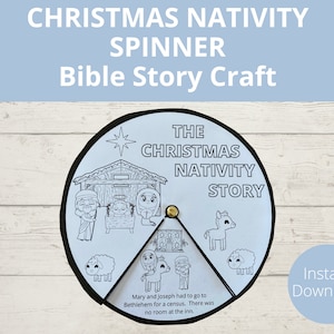 Christmas Nativity Bible Story, Sunday school Craft, Bible Story Activities, Baby Jesus in Manger, Kids Spinner, A4 Size