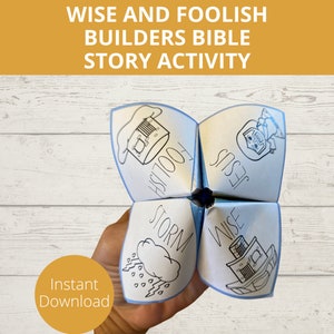 Wise and Foolish Builders, Sunday school crafts, Build your house on a rock, Fortune Teller, Cootie Catcher, VBS, Vacation Bible School