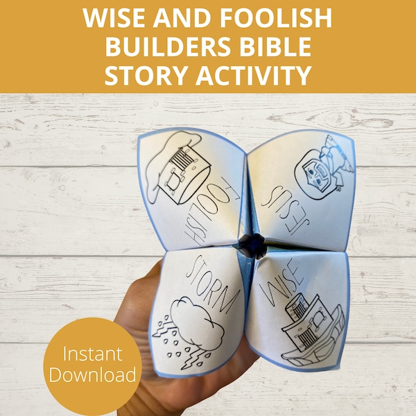 Wise and Foolish Builders Story Activity, Sunday school craft, Printable paper craft, Fortune Teller, Cootie Catcher, Instant Download