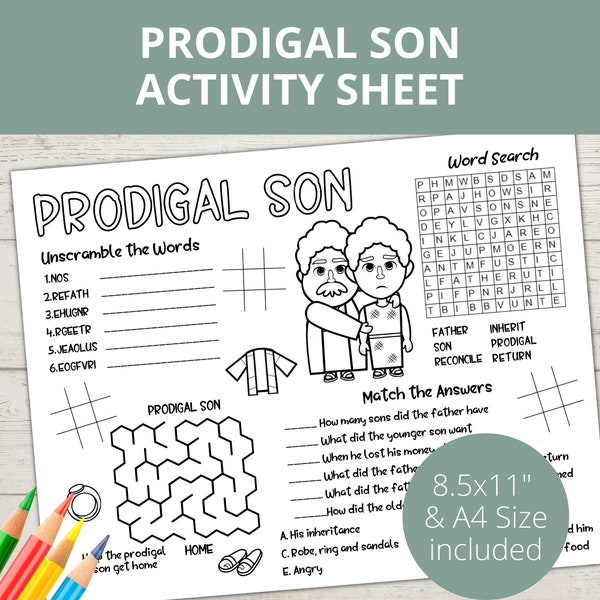 Prodigal Son Activity, Forgiveness Christian, Parables of Jesus, Sunday School Activities, Bible Placemat, Church Kids Activity