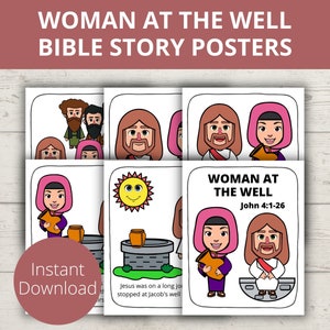 Donna al pozzo, Donna samaritana, Lezioni di storie bibliche, Cestino del mattino, Lavoretti biblici per bambini, Bacheca della chiesa, Poster della scuola domenicale
