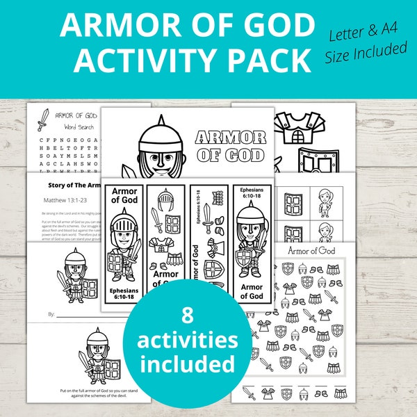 Armor of God Printable, Put on the Full Armor of God, Bible Activities for Kids, Sunday School Craft, Ephesians 6 10, Helmet of Salvation
