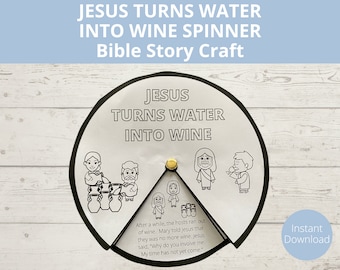 Jesus Turns Water into Wine Bible Story, Sunday school craft, Miracles of Jesus, Spinner craft, Coloring Page, Instant Download, A4 Size