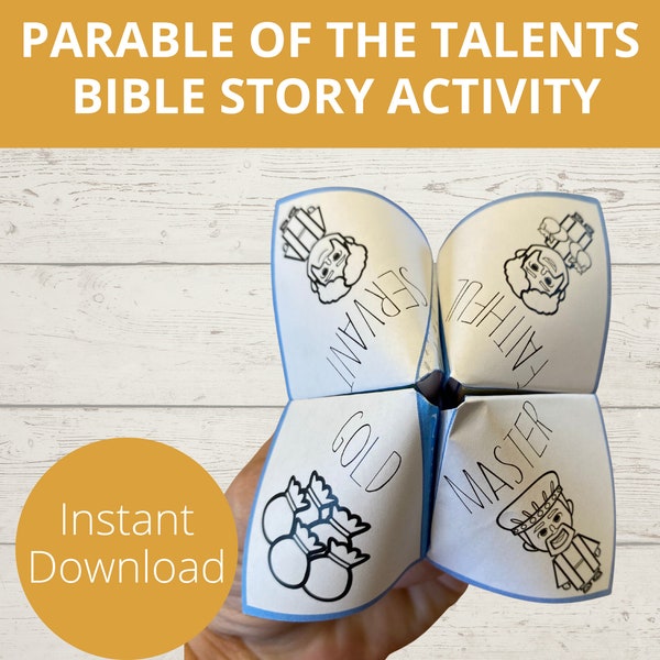 Parable of the Talents, Bible Story Activity, Sunday School Craft, Fortune Teller, Cootie Catcher, Folding Paper, Homeschool activity