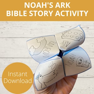 Noahs Ark Activity, Bible Story Activity, Sunday school crafts, Fortune Teller, Cootie Catcher, VBS, Noah&#39;s Ark Craft Printable,
