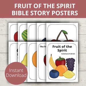 Fruit of the Spirit for Kids, Bible Story Posters, Love Joy Peace, Bible Coloring Pages for Kids, Morning Basket, Church Bulletin Board