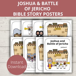 Battle of Jericho, Joshua and Battle of Jericho, Bible Story Poster, Bible Coloring Pages, Church Bulletin Board, Sunday School Lesson