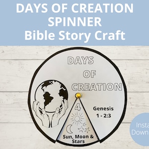 Days of Creation Sunday school Craft, Bible Story Activities, In the beginning, Printable Bible craft, Kids Spinner, A4 Size