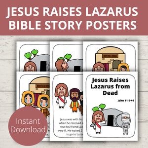 Jesus Raises Lazarus, Bible Story Poster, Morning Basket, Church Bulletin Board, Jesus Miracle, Lazarus Jesus, Sunday School Posters,