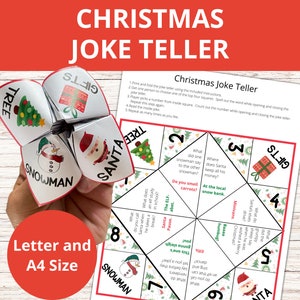 Christmas Joke Teller, Fortune Teller, Cootie Catcher, Christmas Day activity, Party Game, Printable Paper Craft, A4 Size, Instant Download